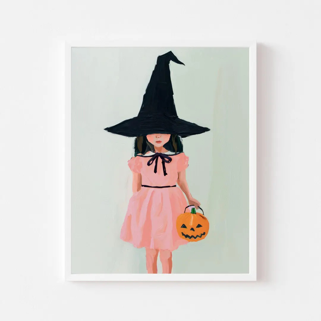 Little Witch Girl Art Print: Pink Dress, Girly Halloween Decor (digital Download) - Etsy | Etsy (US)