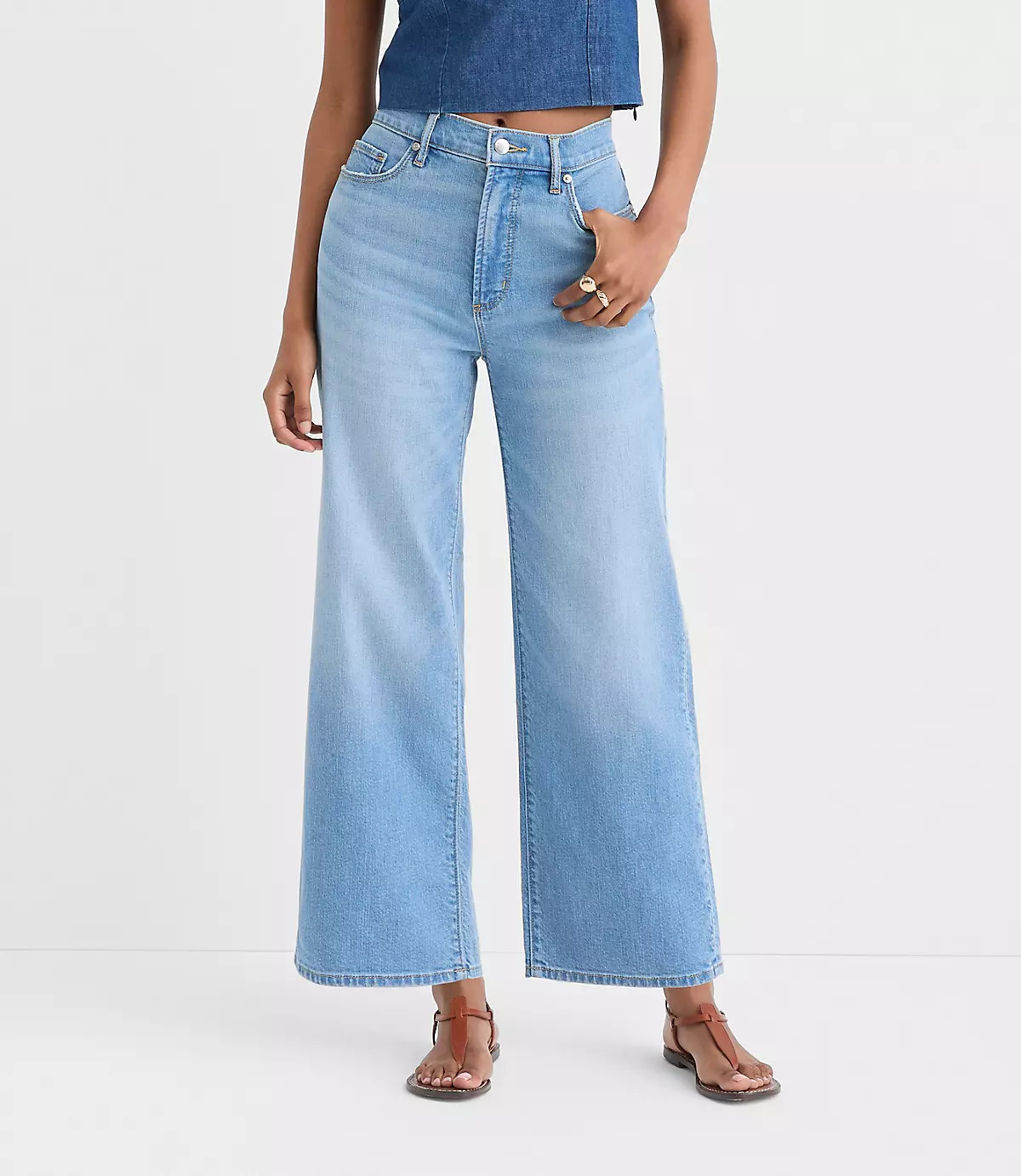 Rivete Tall High Rise Wide Leg Crop Jeans in Bright Medium Stonewash | LOFT