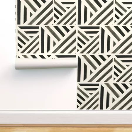 Peel-and-Stick Removable Wallpaper Geometric Black And White Watercolor Stripe | Walmart (US)