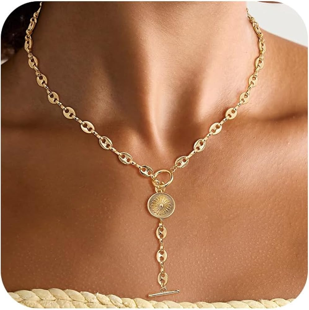 Layered Necklaces Set for Women, Dainty 14K Gold/Sterling Silver Plated Pendant Necklace Gold Lon... | Amazon (US)