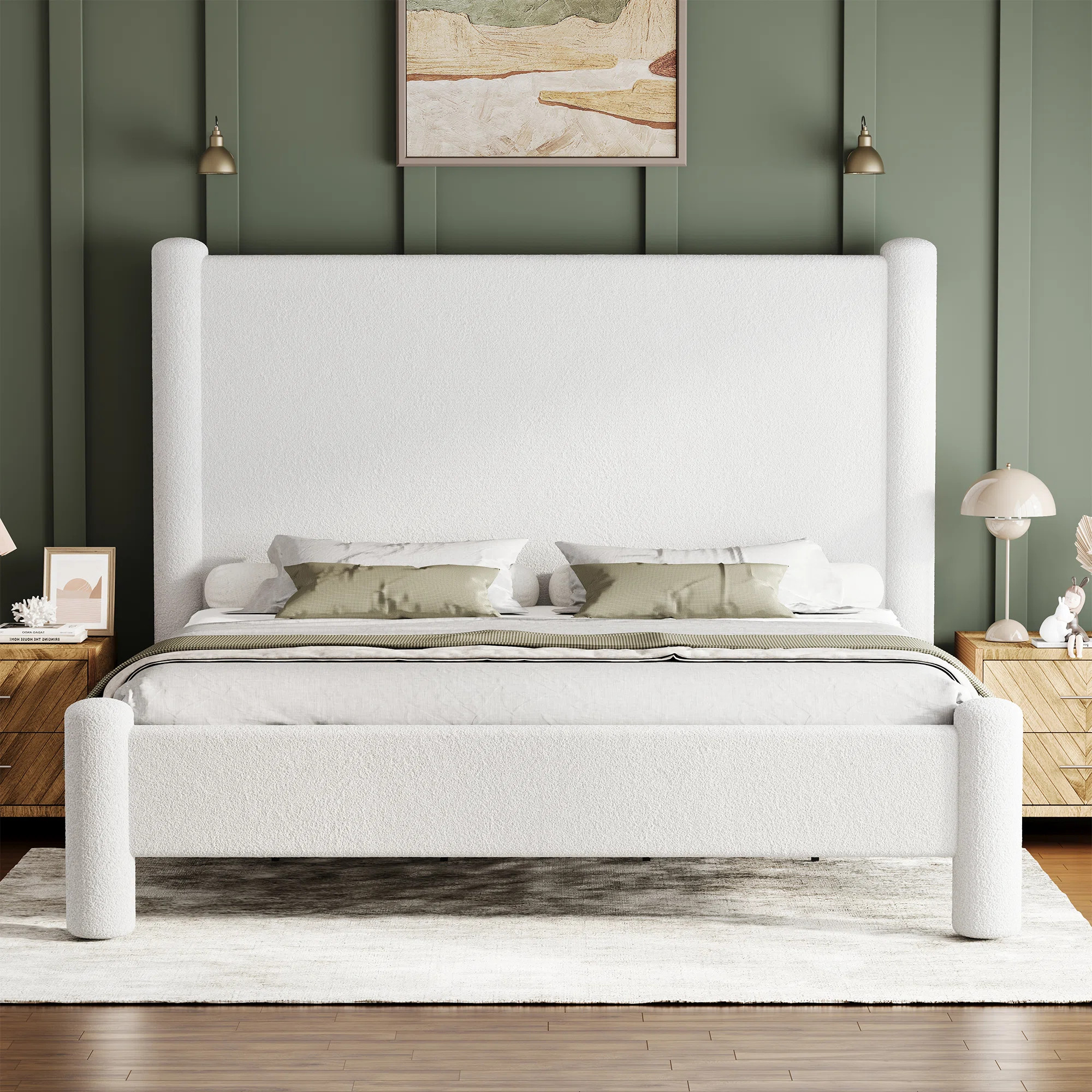 Minimalist Style Platform Bed Frame with Upholstered Headboard and Footboard Boucle Velvet Bed | Wayfair North America