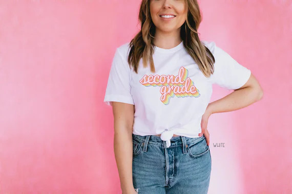 Second Grade Teacher Shirt Rainbow Retro Design | Grade Level Tshirt | Cute Team Shirt | Etsy (US)
