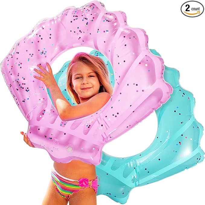 2 Pack Shell Swim Rings Pool Swimming Ring Confetti Pool Float Shell Swimming Float Ring Inflatab... | Amazon (US)
