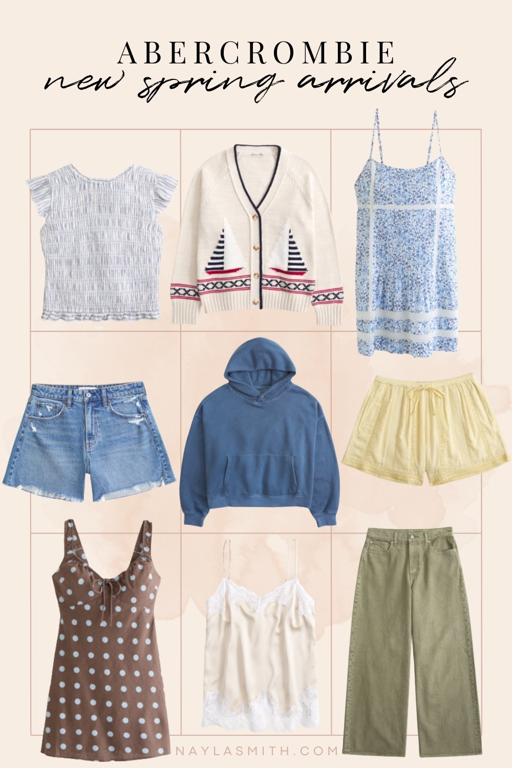Abercrombie spring arrivals! Code AFLTK for 25% off! Polka dot dress, satin lace cami, smocked spring top, denim shorts, olive green jeans, coastal cardigan, blue floral spring dress, spring outfits

#LTKdresses #LTKjeans #LTKsale
