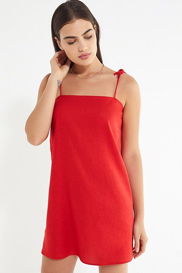 Urban Renewal Remnants Linen Tie-Shoulder Mini Dress - Red XS at Urban Outfitters | Urban Outfitters (US and RoW)