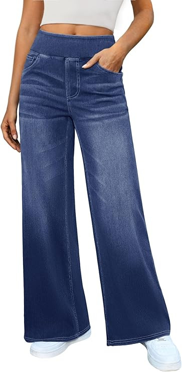 Women's Wide Leg Jeans High Waisted Stretchy Denim Pants Elastic Waist Pull On Sweatpant Jeans Tr... | Amazon (US)