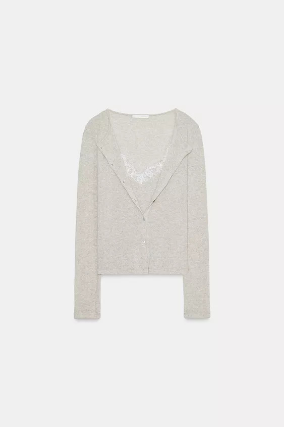 LACE COMBINATION JACKET TOP | Zara US