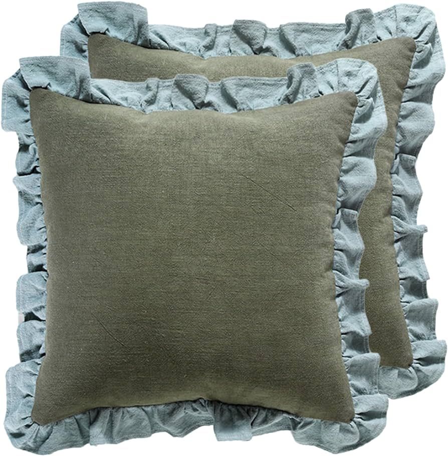 Amazon.com: patdrea Green Decorative Throw Pillow Covers 18x18 Set of 2, Farmhouse Linen Pillow C... | Amazon (US)