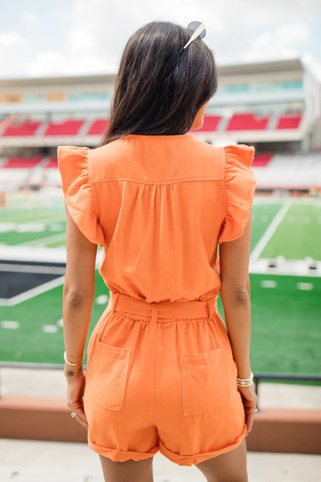 True Traditions Orange Ruffle Sleeve Romper | Pink Lily