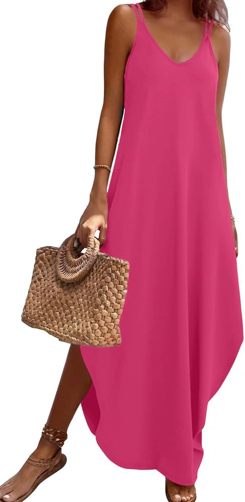 Zeagoo Women's Casual Sundress Summer Maxi Sleeveless V Neck Split Boho Beach Dress Travel Vacati... | Amazon (US)