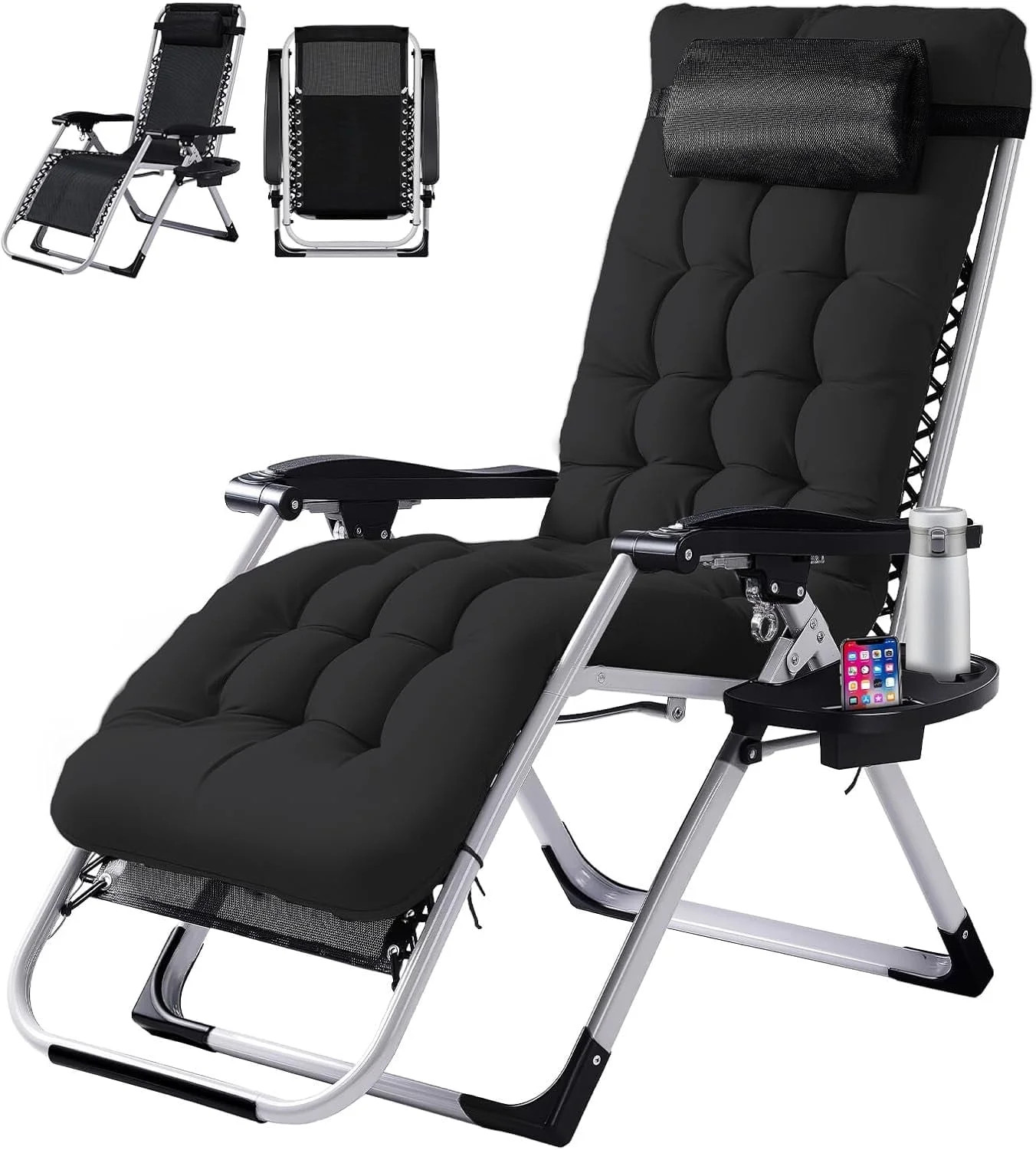 CONCETTA Padded Zero Gravity Chair, Lounge Chair with Removable Cushion and Trays,Folding deck chair patio chair, Lawn Lounger, Black | Walmart (US)