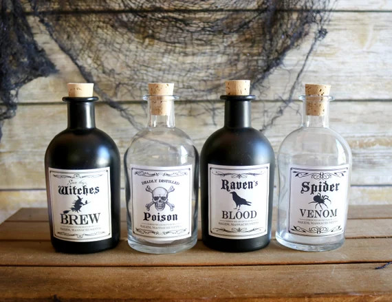 Custom WITCHES BREW & POISON Bottles | Raven's Blood | Spider Venom | Faux Apothecary Halloween B... | Etsy (US)