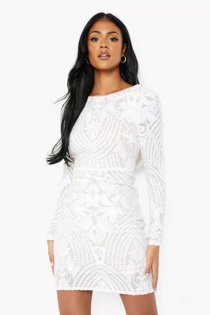 Tall Damask Sequin Cowl Back Mini Dress | Boohoo.com (US & CA)