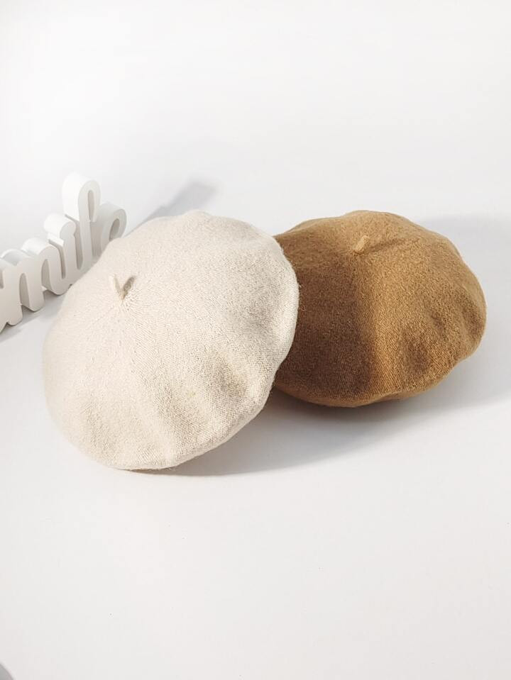 2pcs Wool-Mix Solid Fuzzy Beret | SHEIN