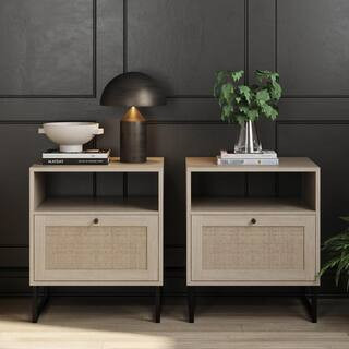 Nathan James Mina Oak-Finish Particleboard Wood Black Modern Accent Storage Living Room Side End Tab | The Home Depot