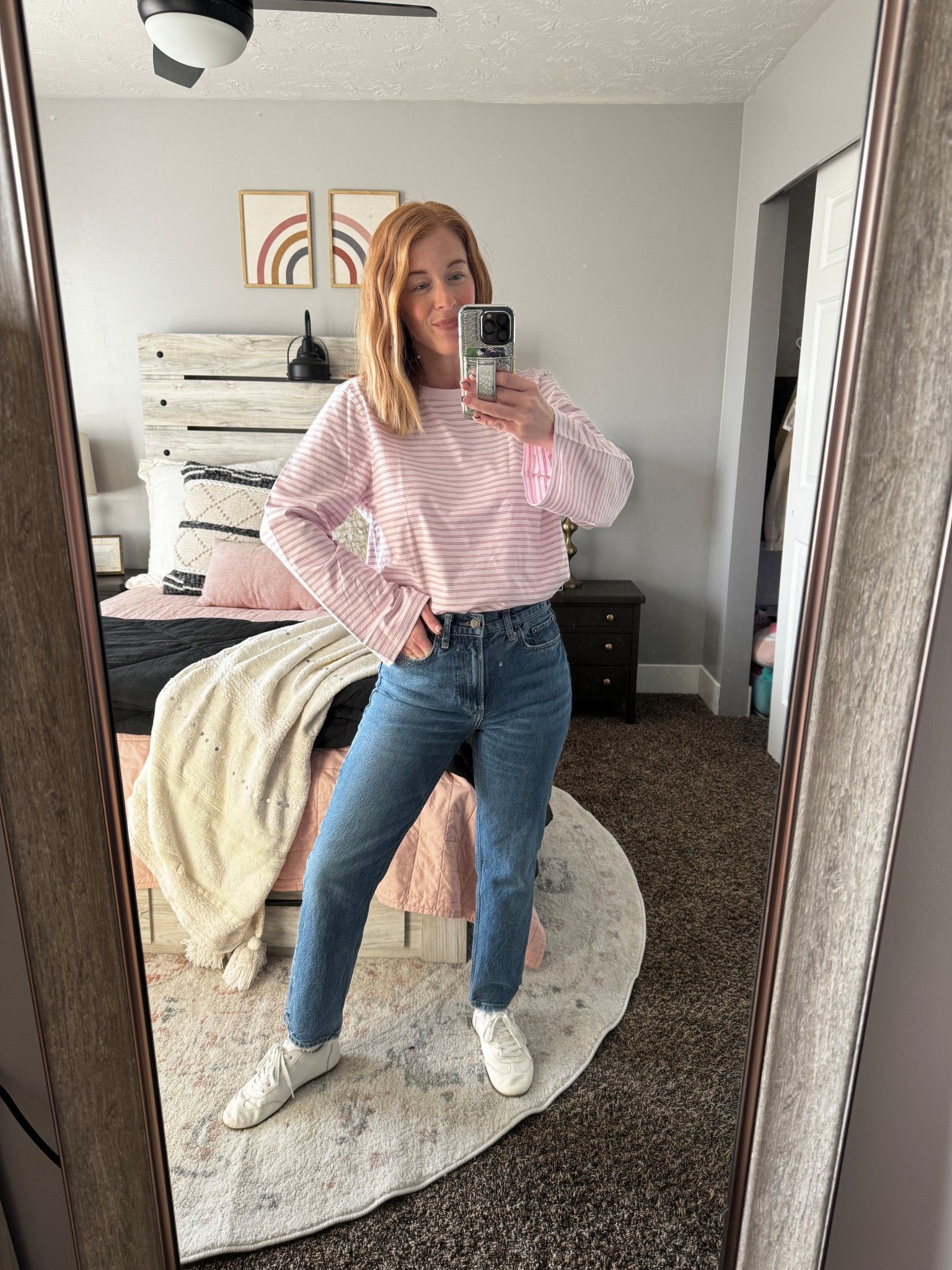 Shirt is a Small
Jeans are old Zara so will link similar style
Shoes are also old Zara so will try to link in Instagram storiess

#LTKmomlife #LTKootd #LTKValentine