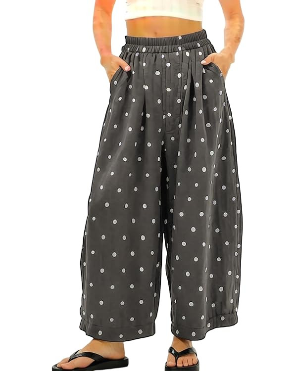 Polka Dot Pants for Women Summer Boho Beach Elastic Waist Palazzo Summer Wide Barrel Leg Pants wi... | Amazon (US)