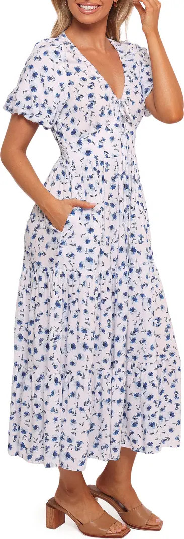 Roberts Floral Puff Sleeve Cotton Midi Dress | Nordstrom