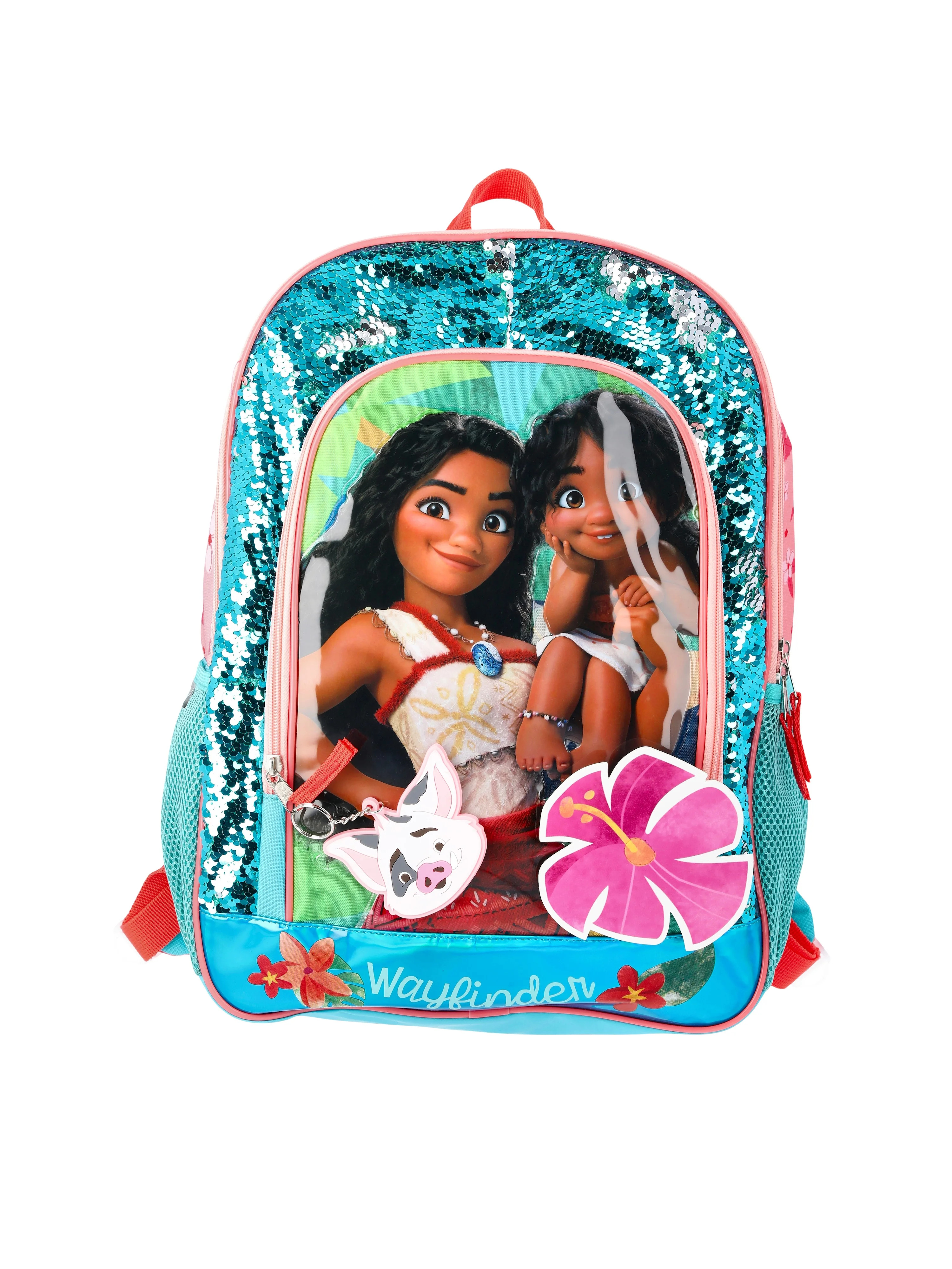 Disney Moana Girls' Sequined 17" Wayfinder Backpack with Keychain, Coral | Walmart (US)