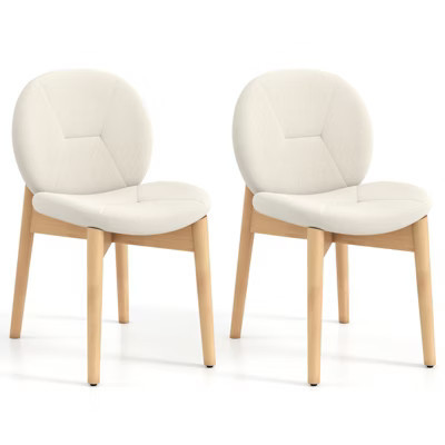 Costway 2PCS Wooden Dining Chairs Soft Boucle Upholstered Kitchen Chairs w/ Curved Seat | Target