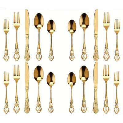20pcs Golden Royal Classical Style Cutlery Set, Stainless Steel Material Is Safe And Durablel For Wedding Banquet & Fine Dining, Dishwasher-safe Heavy | Wayfair North America