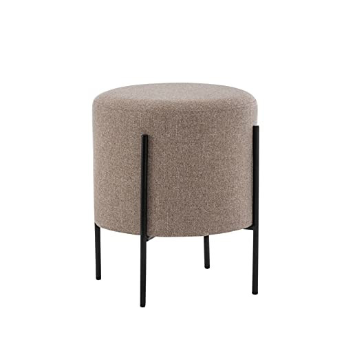 Wovenbyrd Modern Round Ottoman Footstool with Metal Base Legs, 16-Inch Wide, Light Brown Fabric | Amazon (US)