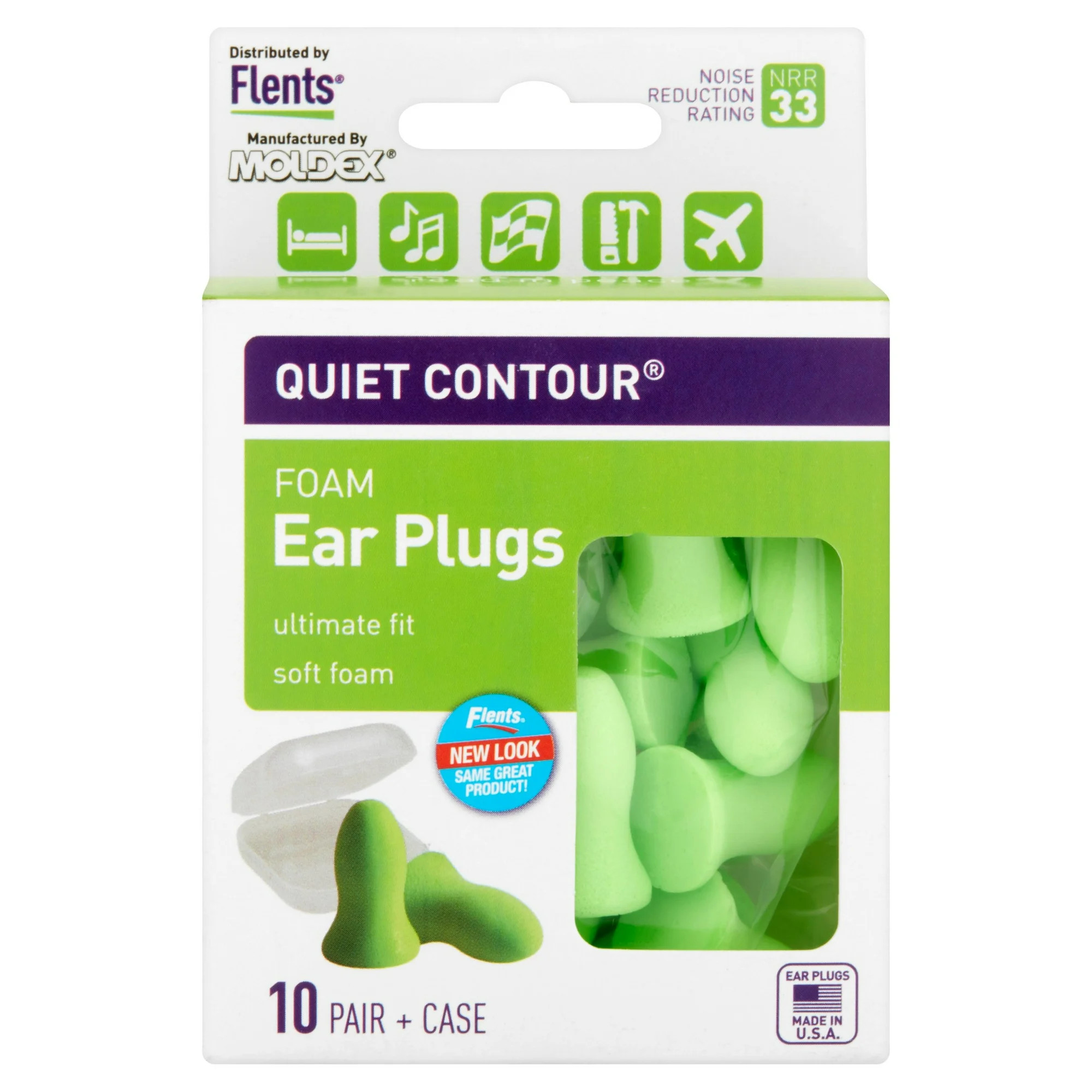 Flents Quiet Contour Foam Earplugs, 10 Pair + Case | Walmart (US)