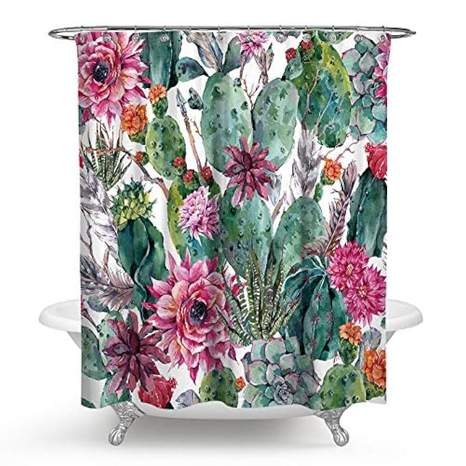 Chengsan Cactus Decor Shower Curtain by, Spring Garden with Boho Style Bouquet of Thorny Plants Bloo | Amazon (US)