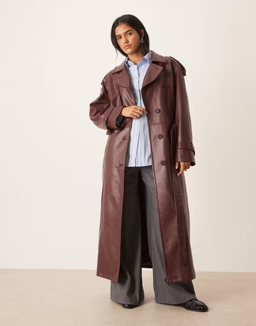 Urbancode faux leather drop shoulder oversized trench coat in deep burgundy-Red | ASOS (Global)