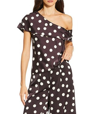 x Sydney Silverman The Rudman Satin Polka Dot Print One Shoulder Coordinating Top | Dillard's