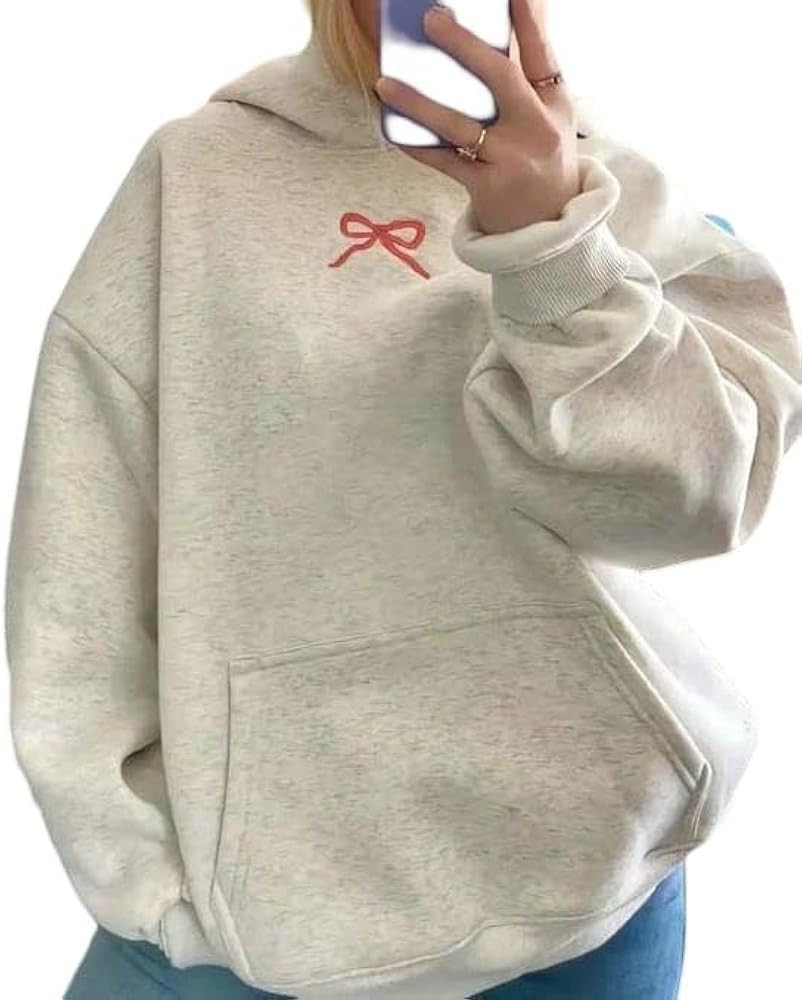 Hoodies for Teen Girls Long Sleeve Cute Sweatshirts Hooded Embroideried Bow Sweatshirt Preppy Clo... | Amazon (US)