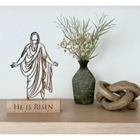 Easter Decoration - Art He Is Risen Religious Wood Jesus Resurrection Meaningful Decor | Etsy (US)