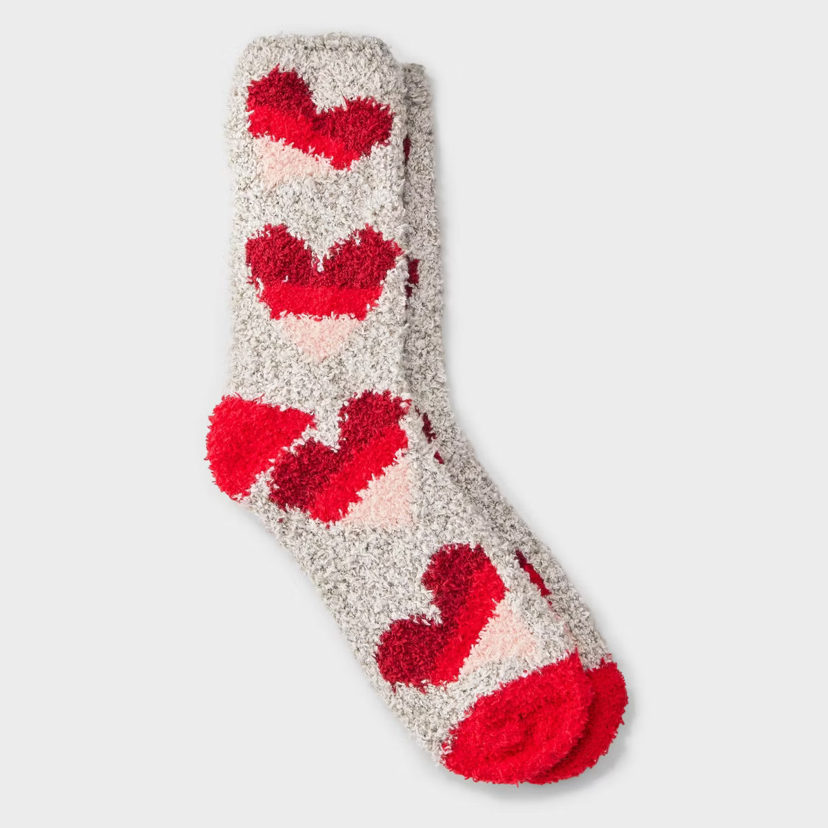 Women's Blocked Hearts Cozy Valentine's Day Crew Socks - Gray/Red/Pink 4-10 | Target