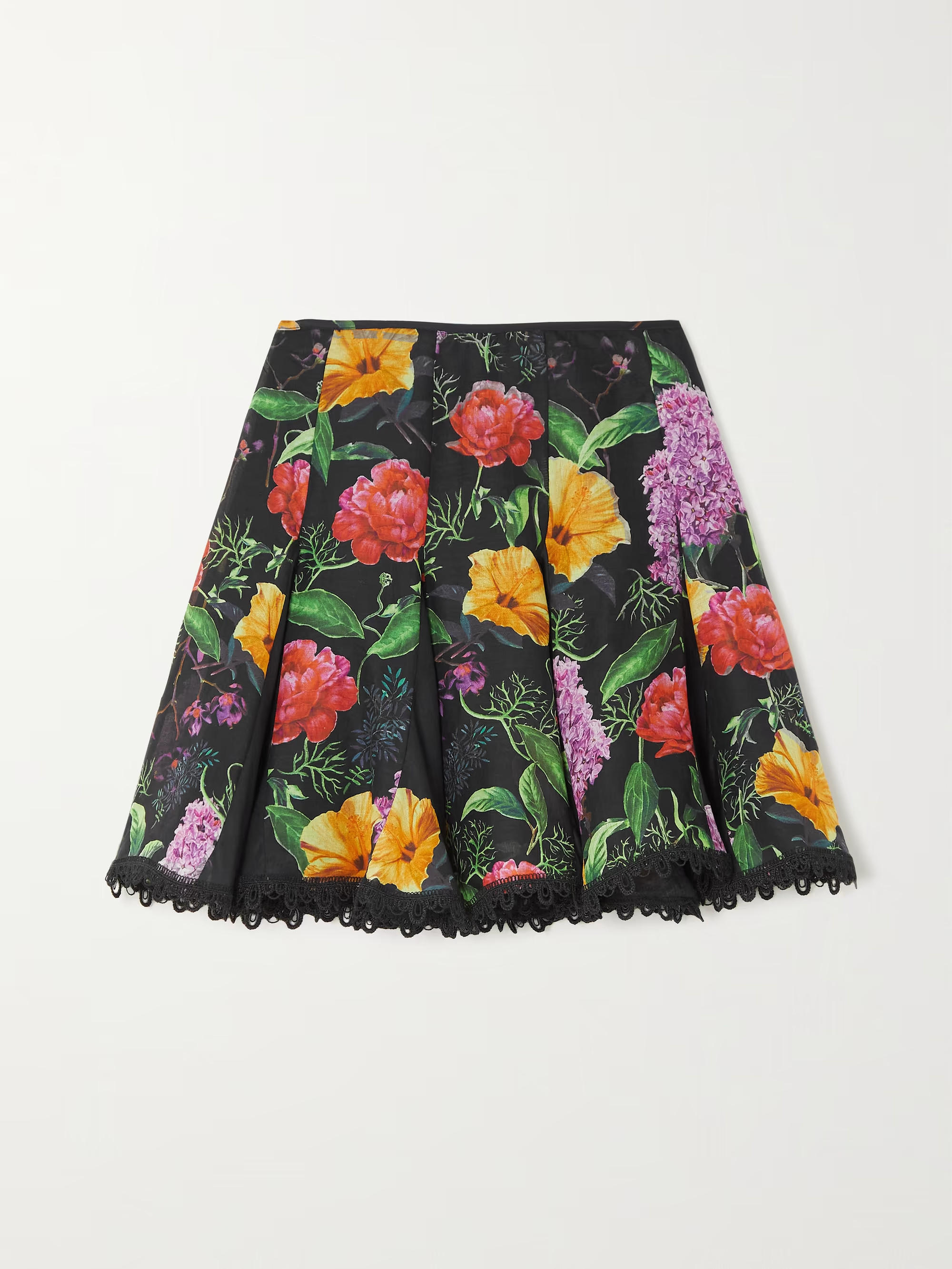 Oxaya guipure lace-trimmed pleated floral-print cotton-blend voile shorts | NET-A-PORTER (US)
