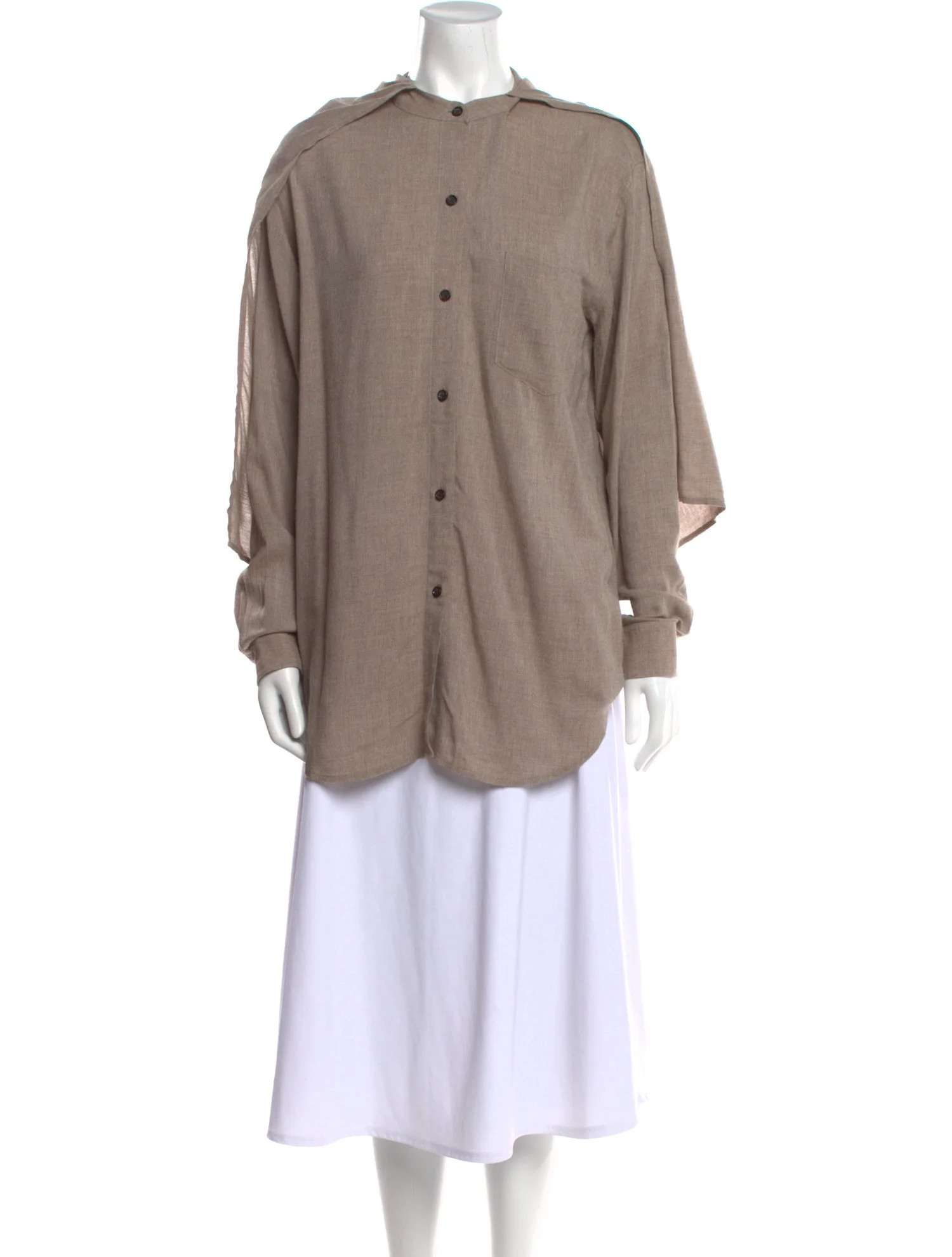 Wool Mock Neck Button-Up Top | The RealReal