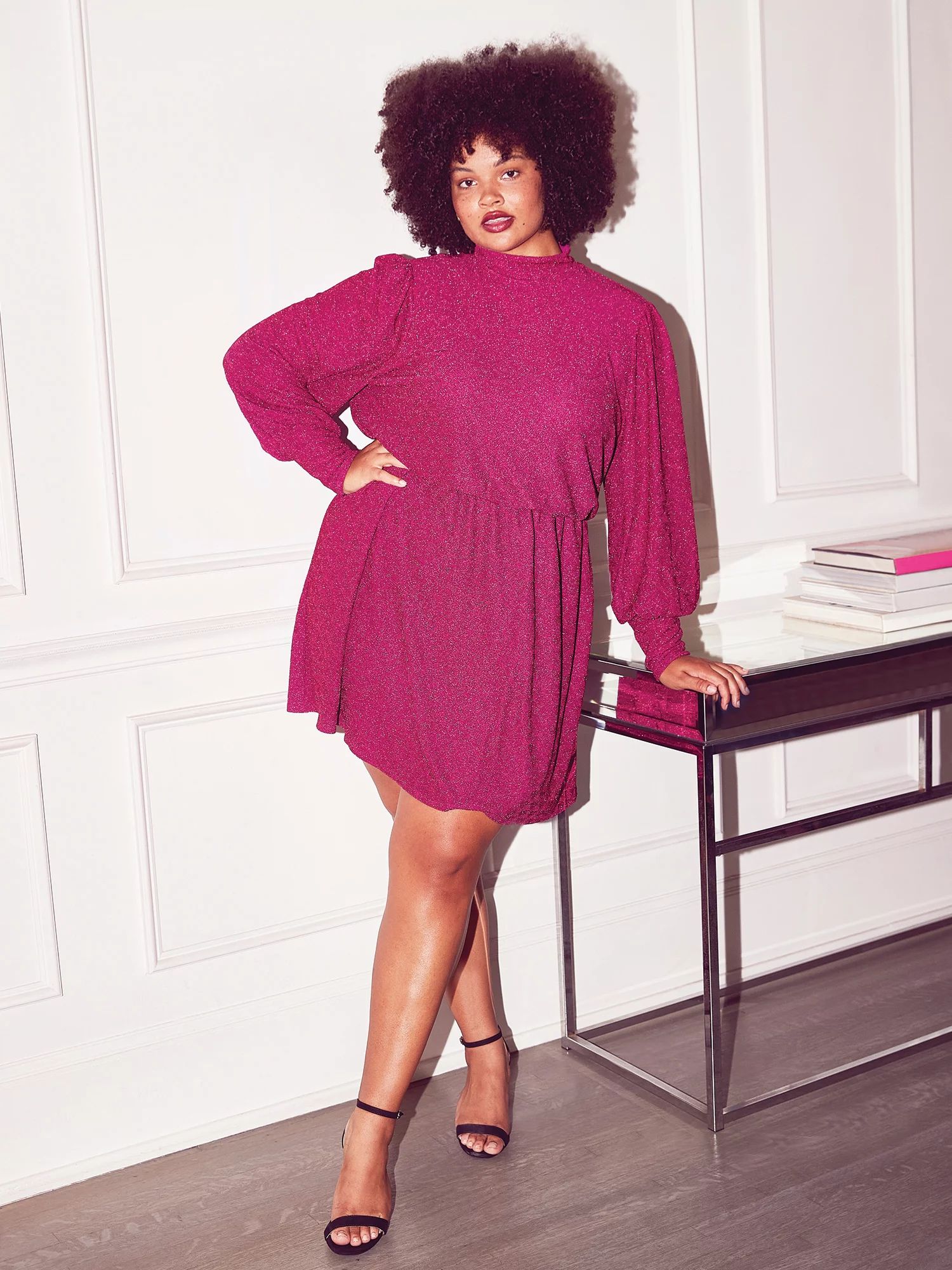 The Get Women's Plus Size Metallic Knit Mini Dress with Long Sleeves | Walmart (US)