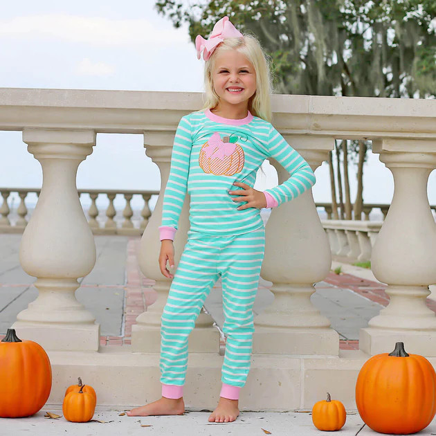Bow Pumpkin Green Stripe Pajamas | Classic Whimsy