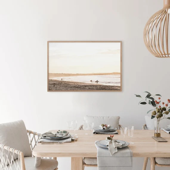 Beach Surfing Watercolor Print Ocean Waves Wall Art Beige | Etsy | Etsy (US)