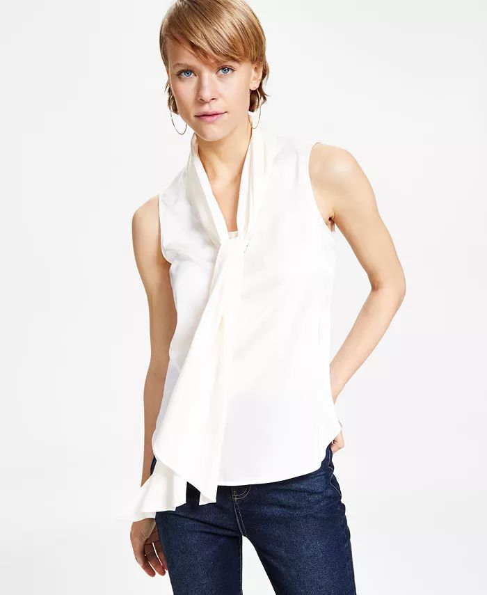 Women's Tie-Trimmed V-Neck Sleeveless Blouse, Created for Macy's | Macys (US)