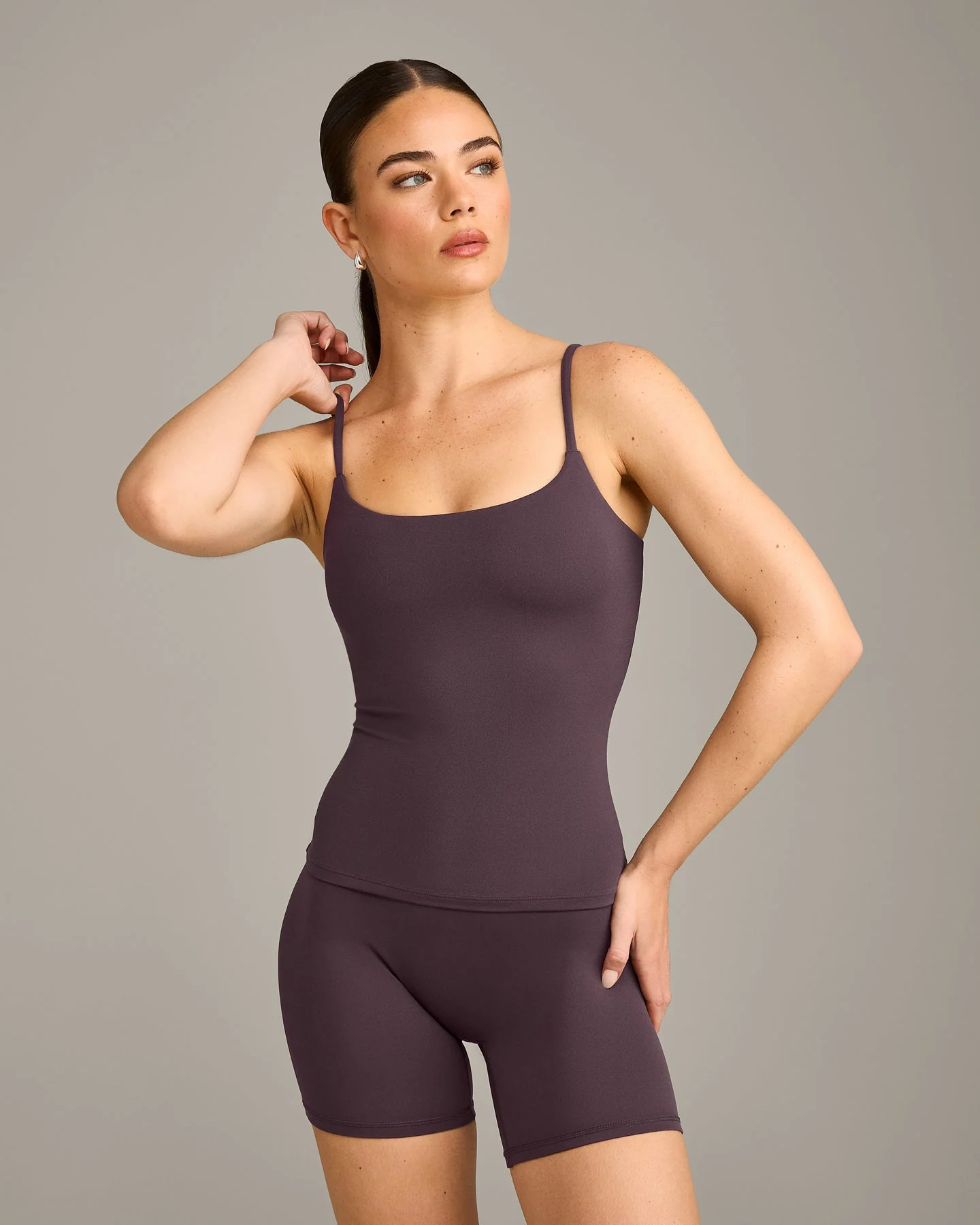 SoftMotion™ Strappy Vest with Built in Bra Shelf with Grey Logo 
 Dark Umber Brown | Oner Active (UK / US)