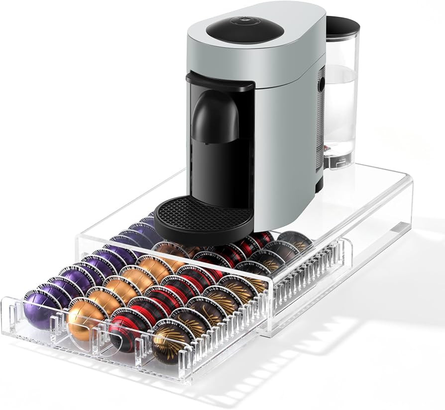 Coffee Pod Drawer Organizer for Nespresso Vertuo Pods,Acrylic Coffee Pod Holder Holds 40 Large or... | Amazon (US)