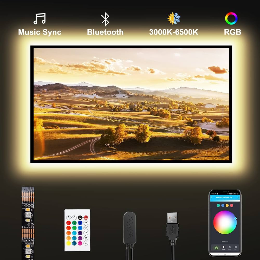 Tatazone Bluetooth RGBWW LED Lights for 50-55 Inch TV with App Control, RGB+Tunable White 3000K-6... | Amazon (US)