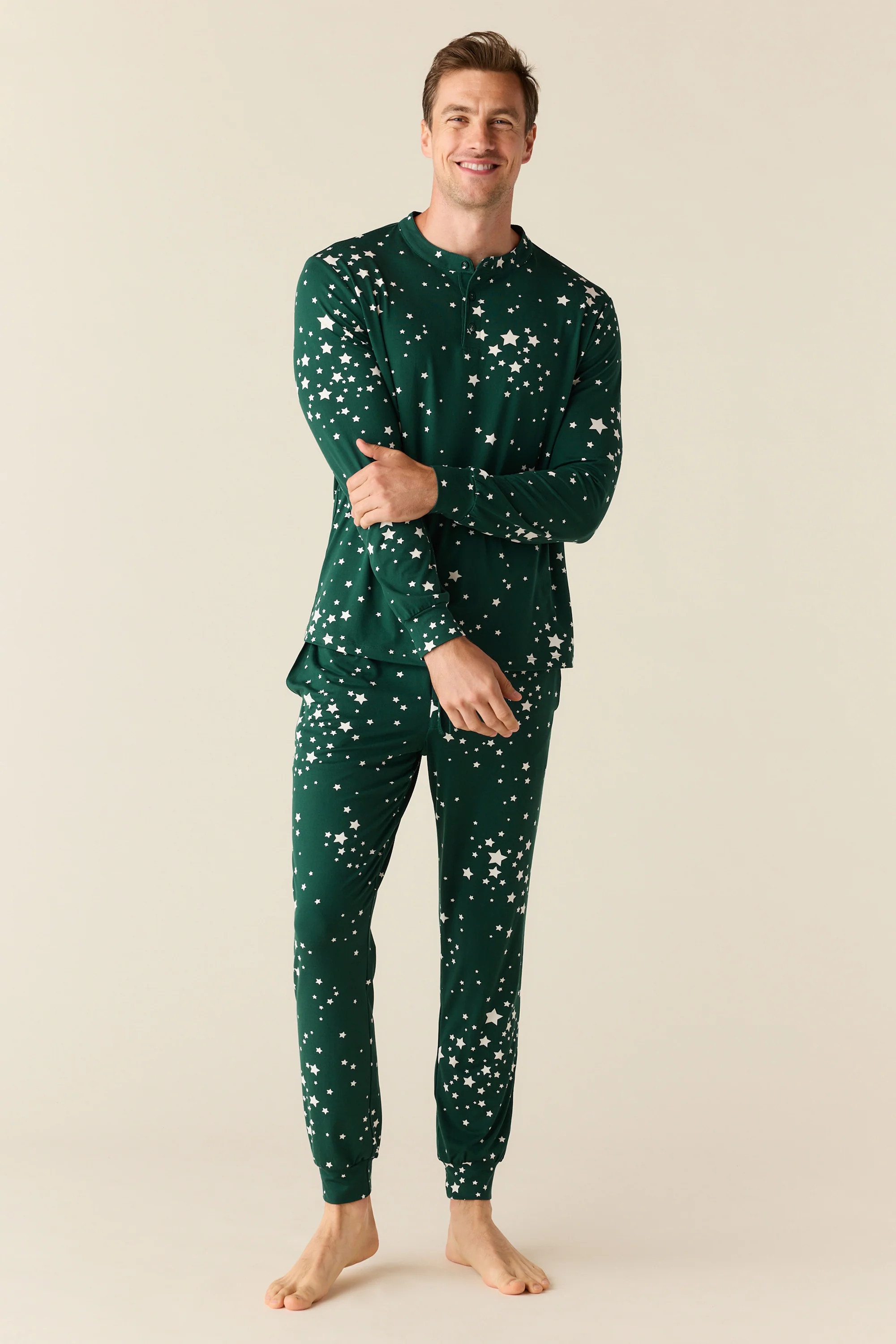 Adam Cloud Jersey Henley Set in Green Stars | MASONgrey