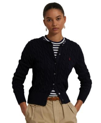Polo Ralph Lauren Women's Cable-Knit Cotton Crewneck Cardigan Sweater - Dense Olive | Macy's
