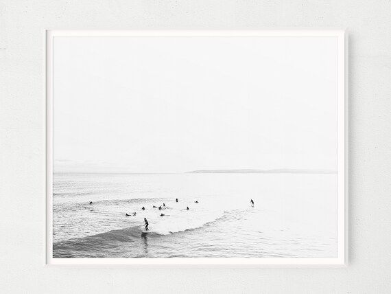 Black and White Surf Scene Poster, Vintage Style Surf Art Digital Print, Minimalist Coastal Beach... | Etsy (US)