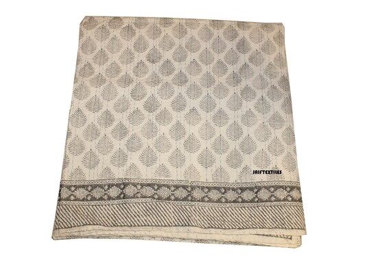 Vintage Indian Kantha Quilt/ Handmade Gray Hand Block Print | Etsy | Etsy (US)