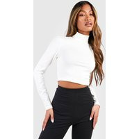 Womens Roll Neck Long Sleeve Crop Top - Cream - 6 | boohoo (US & Canada)