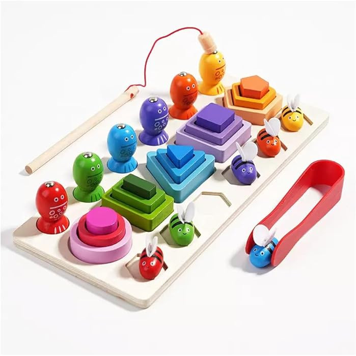Wooden Montessori Toys for 3 Year Old，Shape Sorter Stacking Games, Fishing Games Preschool Lear... | Amazon (US)