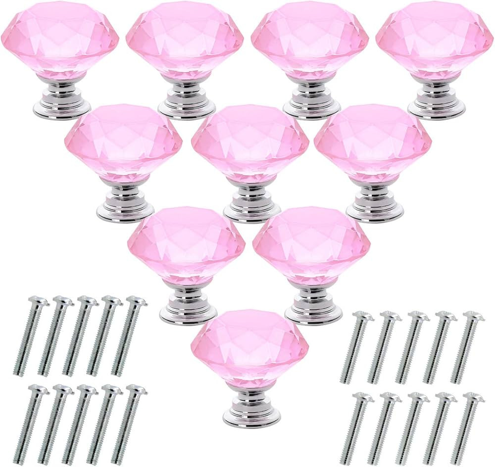 Akstore 10 Pcs Crystal Glass Cabinet Knobs 30mm Diamond Shape Drawer Kitchen Cabinets Dresser Cup... | Amazon (US)