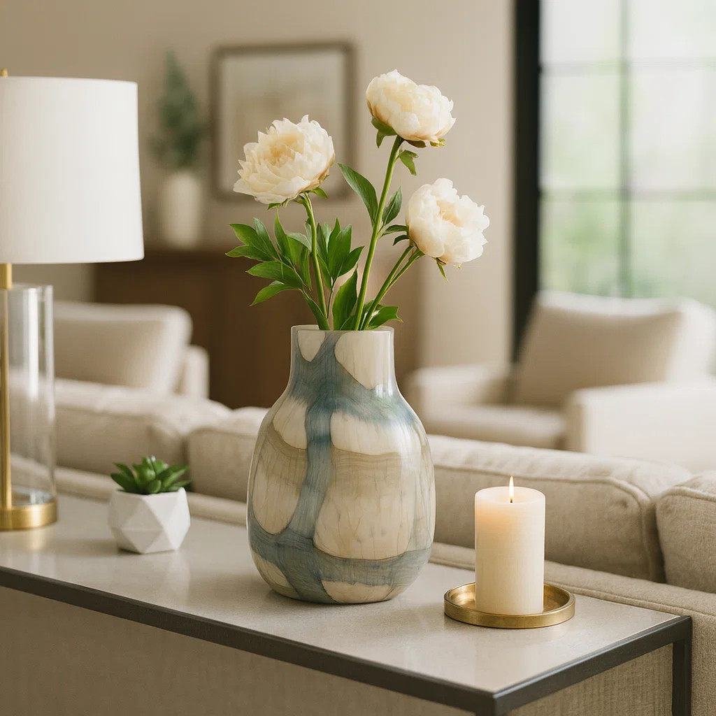 Modern Marbled Tall Glass Vase for Table Home Decor - Elegant Swirled Pattern Accent Flower Vase ... | Wayfair North America